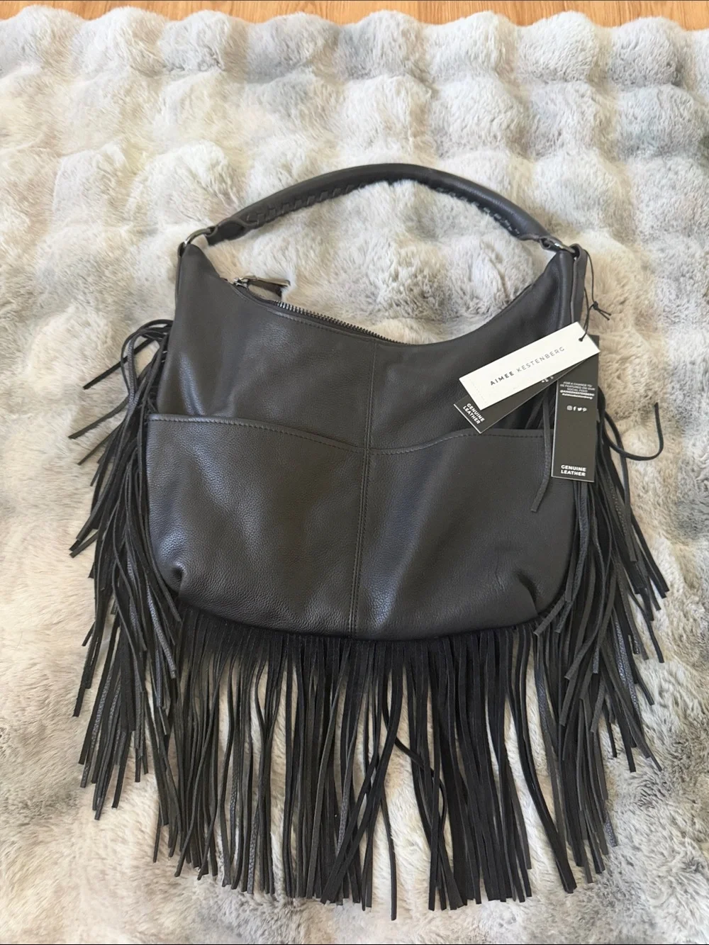 Aimee Kestenberg Black Leather Fringe Hobo